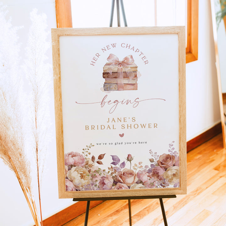 JANE Her New Chapter Begins Boho Floral Bridal Shower Sign