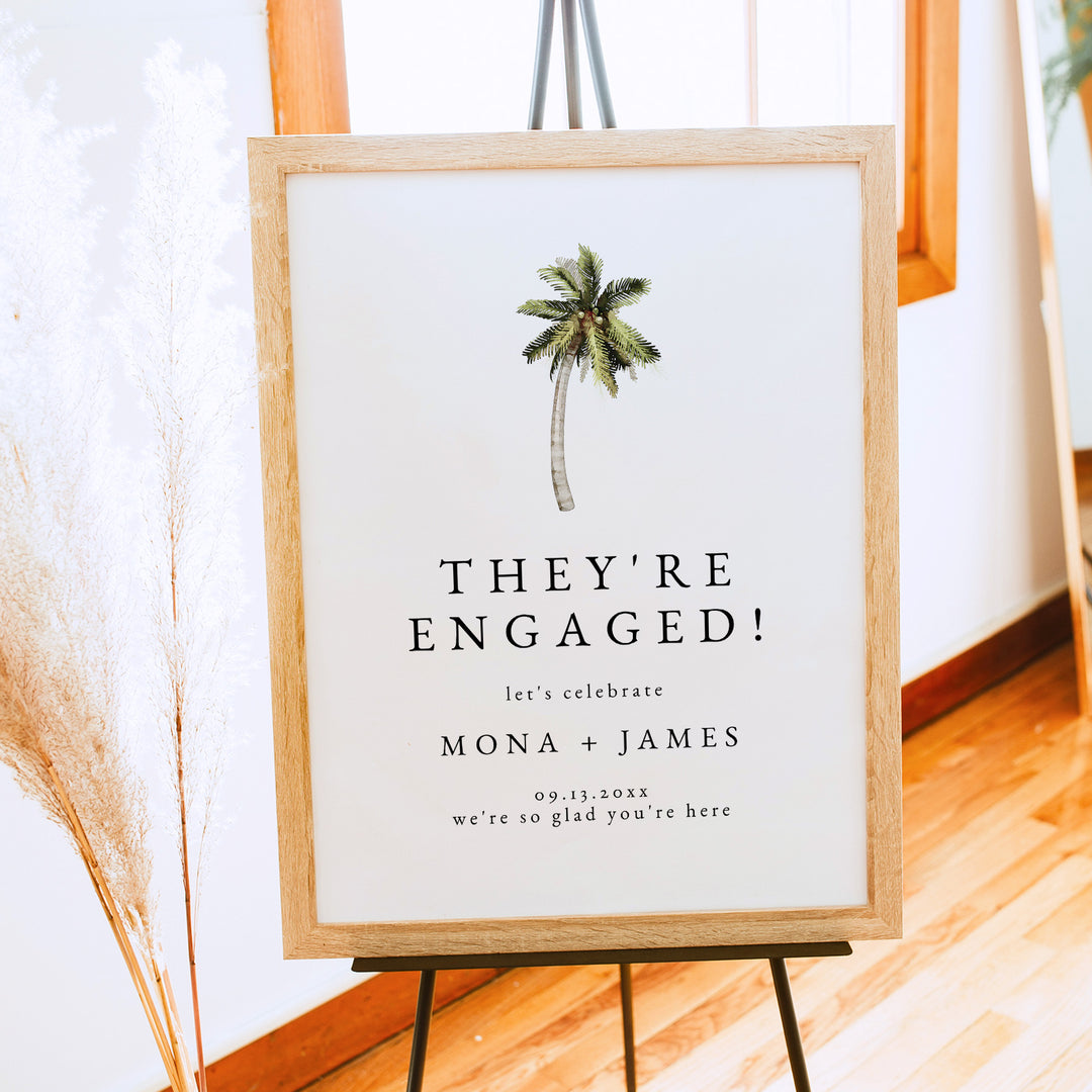 MONA They're Engaged Palm Tree Watercolor Engagement Party Sign