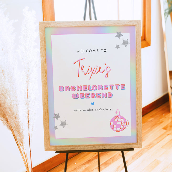 DINA Pink Disco Cowgirl Scottsdale Bachelorette Sign