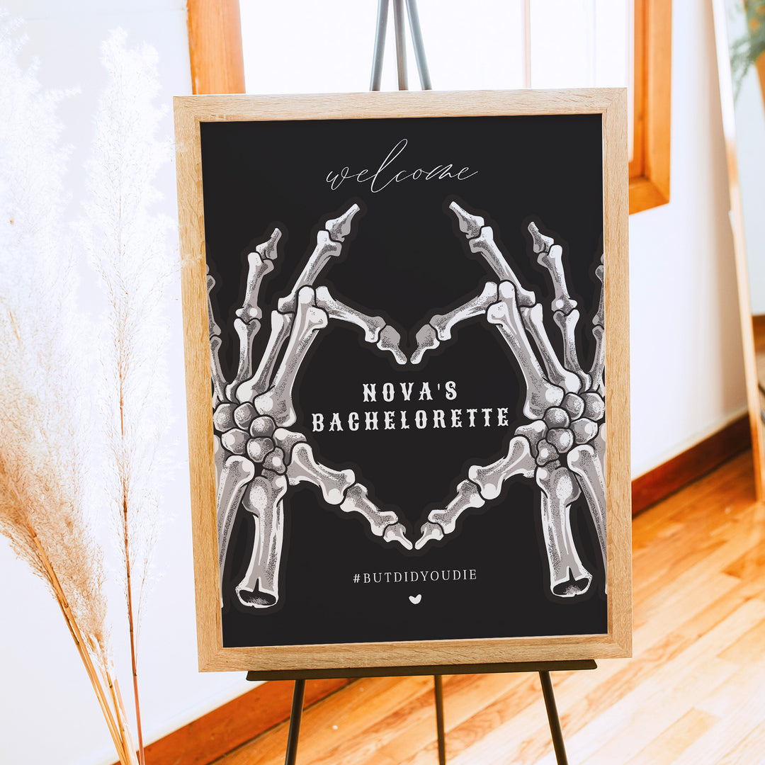NOVA Black Goth Skeleton Bachelorette Party Sign