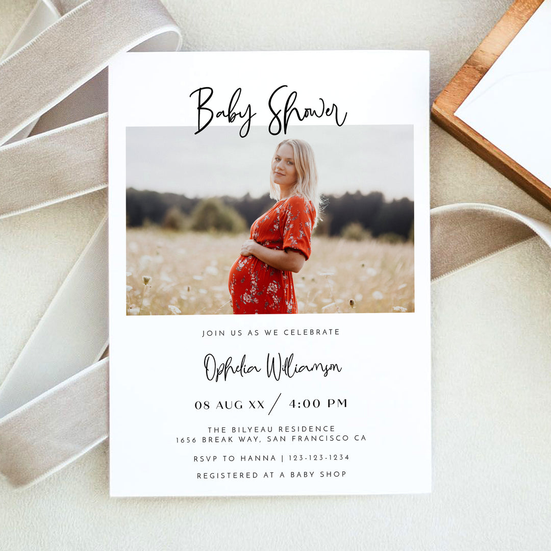 WILLOW Black and White Gender Neutral Baby Shower Invitation Suite