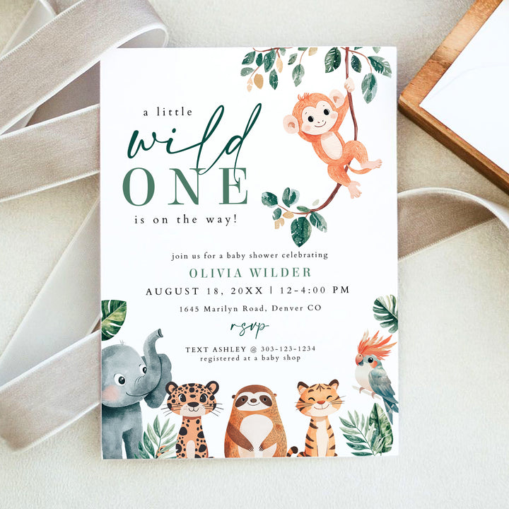 WILDER Wild One Jungle Baby Shower Invitation Bundle