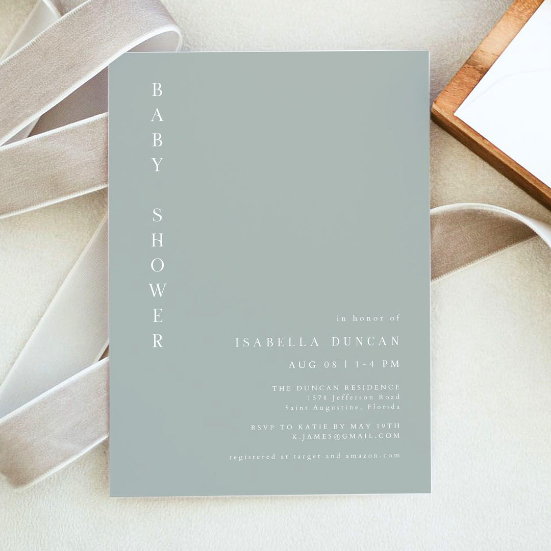 NINA Modern Sage Green Boho Baby Shower Invitation Suite