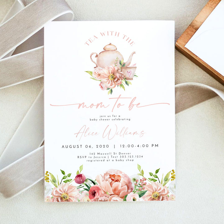 ALICE Tea With The Mom to Be Baby Shower Brunch Invitation