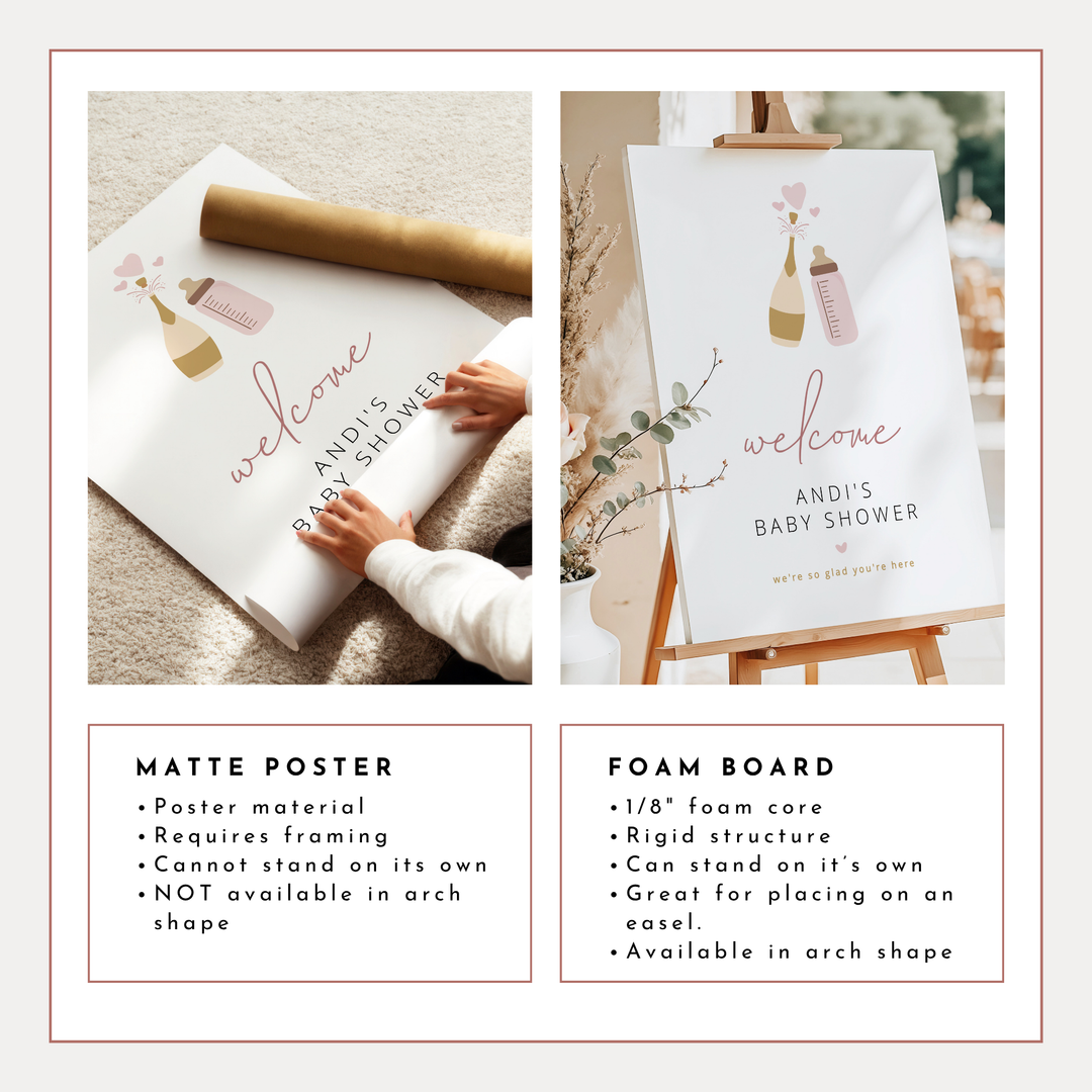 ANDI Poppin' Bottles Blush Champagne Bottle Baby Shower Welcome Sign