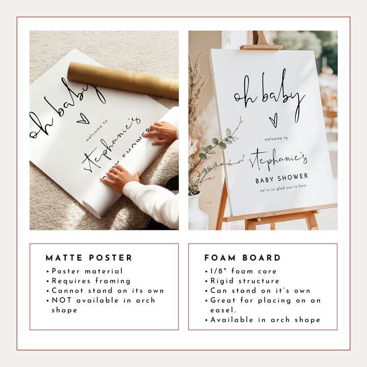 ADELLA Oh Baby Black & White Modern Baby Shower Welcome Sign