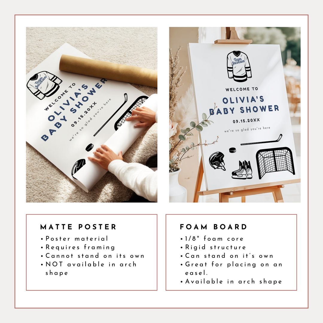 WAYNE Little Rookie Hockey Theme Baby Shower Welcome Sign