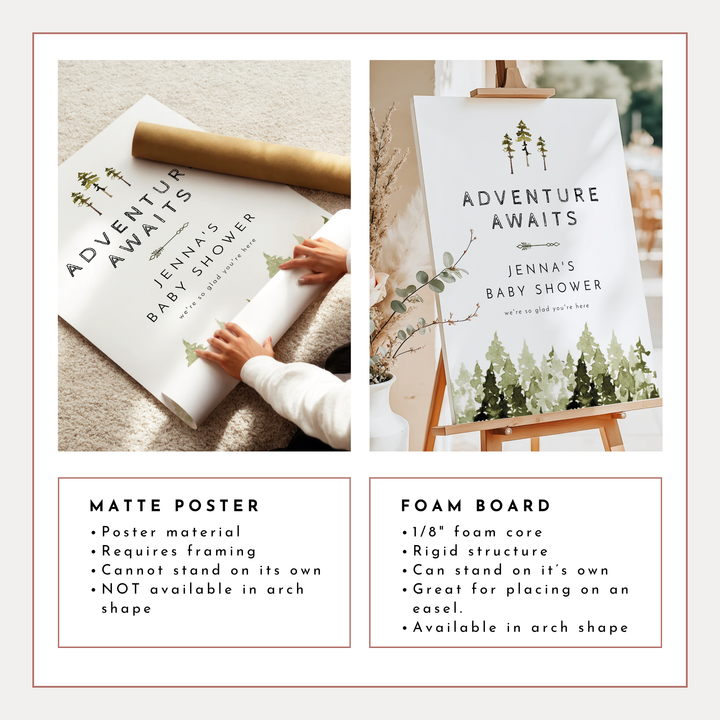 JENNA Adventure Awaits Pine Tree Forest Baby Shower Welcome Sign