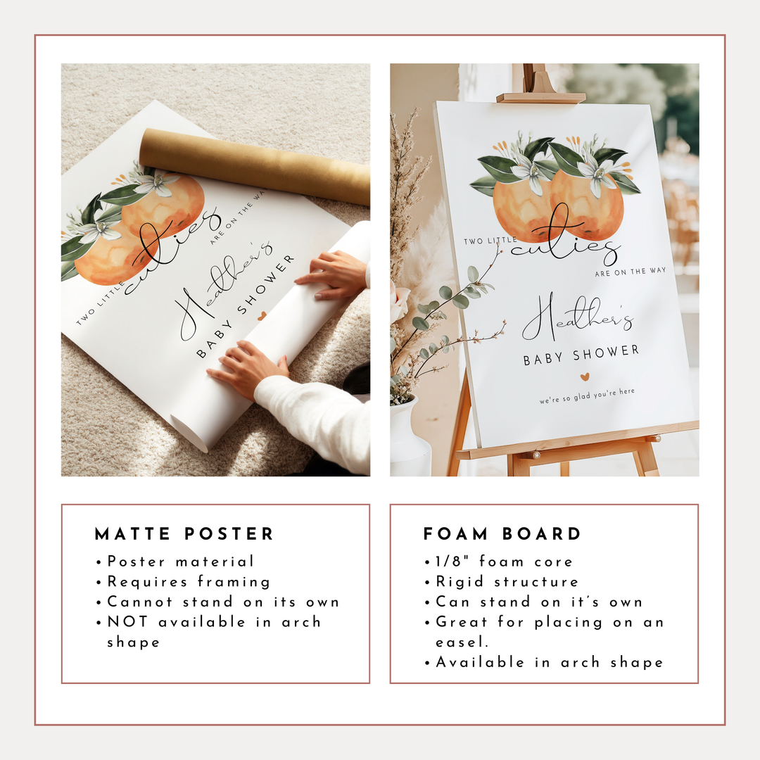 CALLIOPE Two Little Cuties On the Way Clementine Twin Baby Shower Welcome Sign