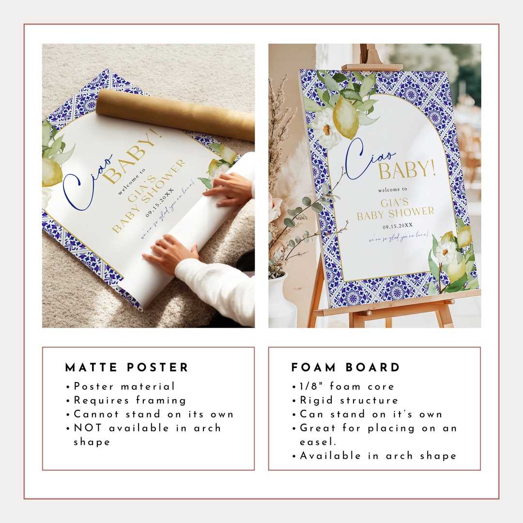 GIA Ciao Baby Lemon Mediterranean Baby Shower Welcome Sign