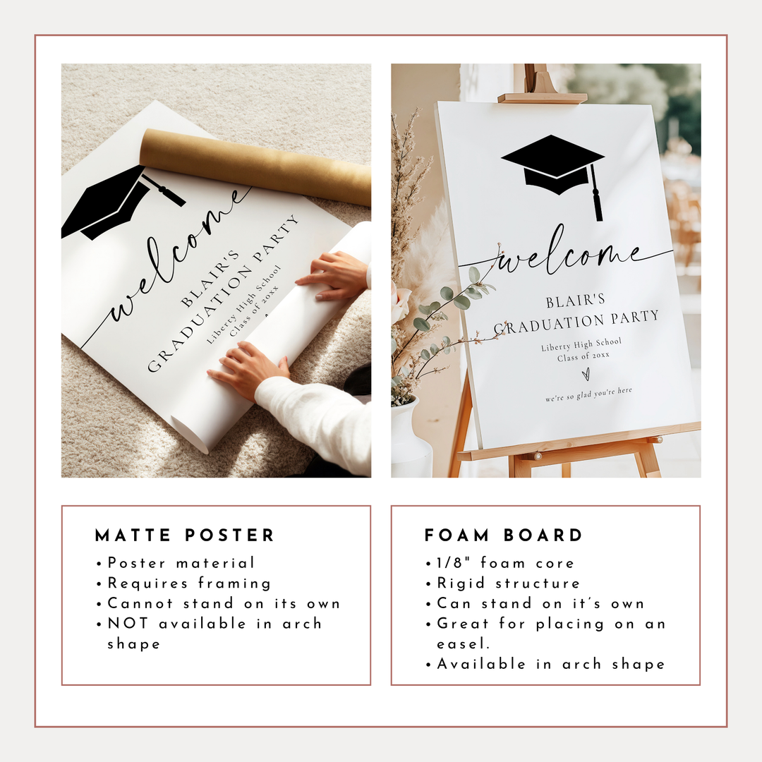 BLAIR She Did It Black & White Minimalist Graduation Party Welcome Sign
