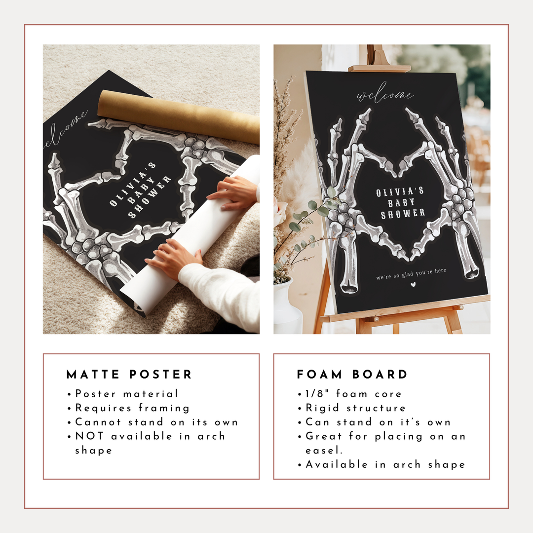 NOVA Little Boo Goth Skeleton Heart Hand Baby Shower Welcome Sign