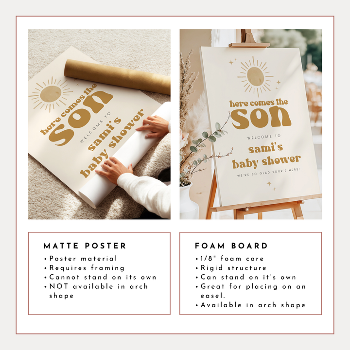 BODHI Here Comes the Son Retro Boho Sun Baby Shower Welcome Sign