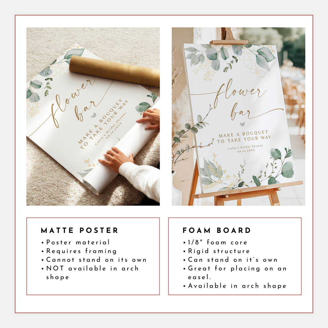 CALIA Greenery & Gold Bridal Shower Flower Bar Sign