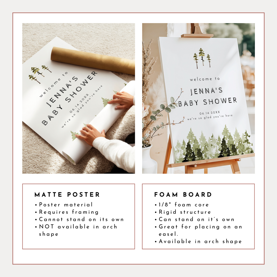 JENNA Pine Tree Forest Baby Shower Welcome Sign
