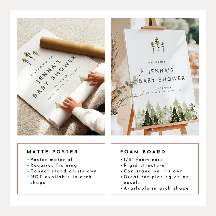 JENNA Pine Tree Forest Baby Shower Welcome Sign