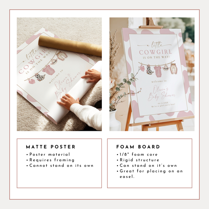 DOLLIE Little Cowgirl On the Way Cow Print Western Baby Shower Welcome Sign