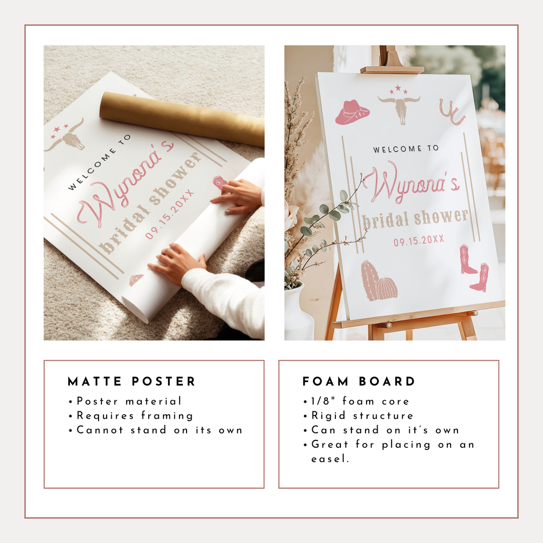 WYNONA Pink Western Rodeo Bridal Shower Welcome Sign