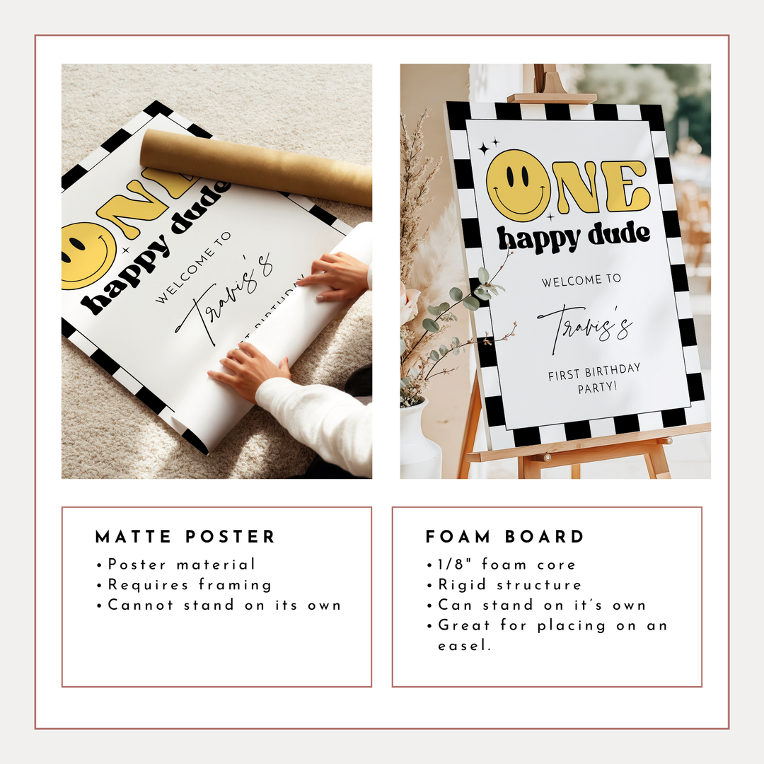 TRAVIS One Happy Dude Retro Smiley First Birthday Party Welcome Sign