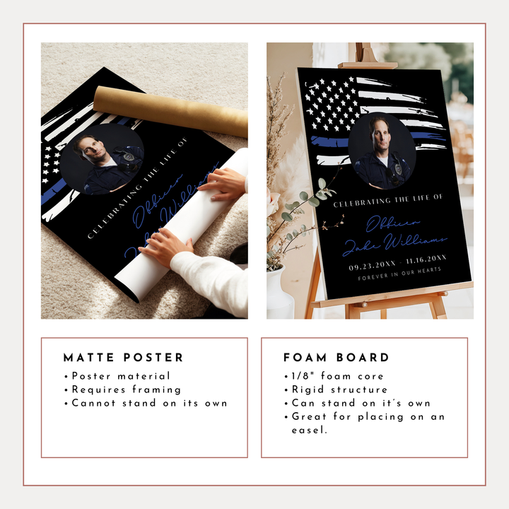 POLICe Black & Blue Thin Blue Line Police Flag Memorial Photo Welcome Sign