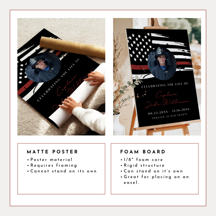 FIREFIGHTER Thin Red Line Firefighter Flag Black Memorial Photo Welcome Sign