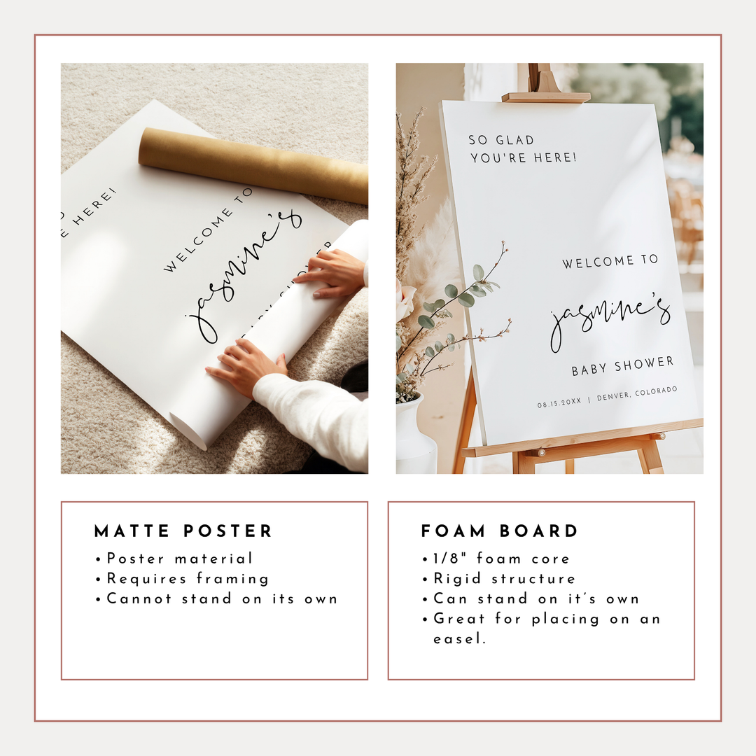 ADELLA Black & White Modern Minimalist Baby Shower Welcome Sign