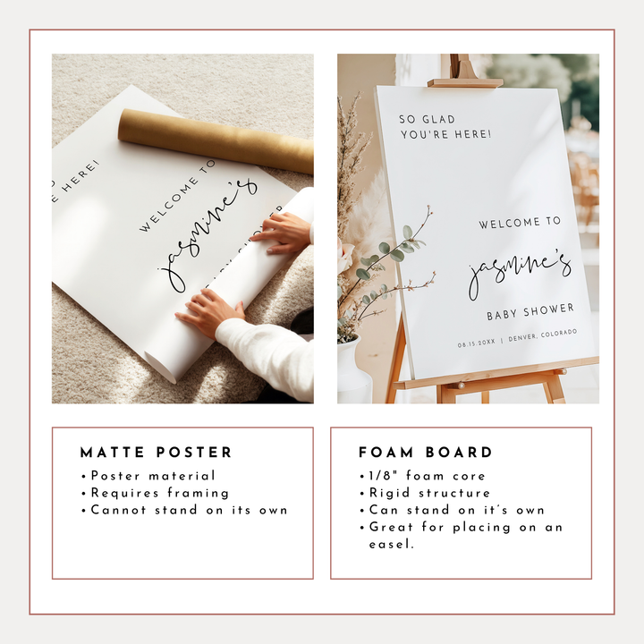 ADELLA Black & White Modern Minimalist Baby Shower Welcome Sign