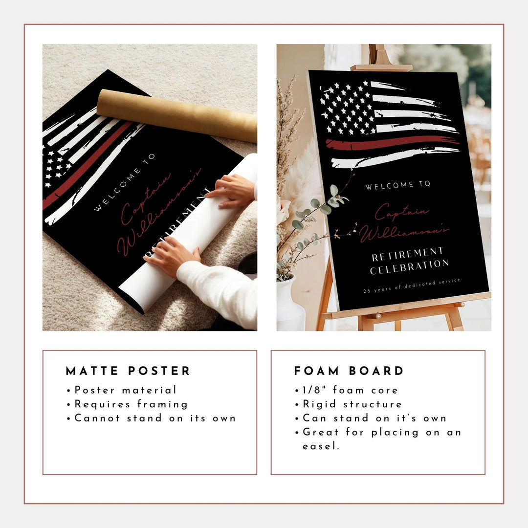 FIREFIGHTER Black Thin Red Line Flag Firefighter Retirement Party Welcome Sign