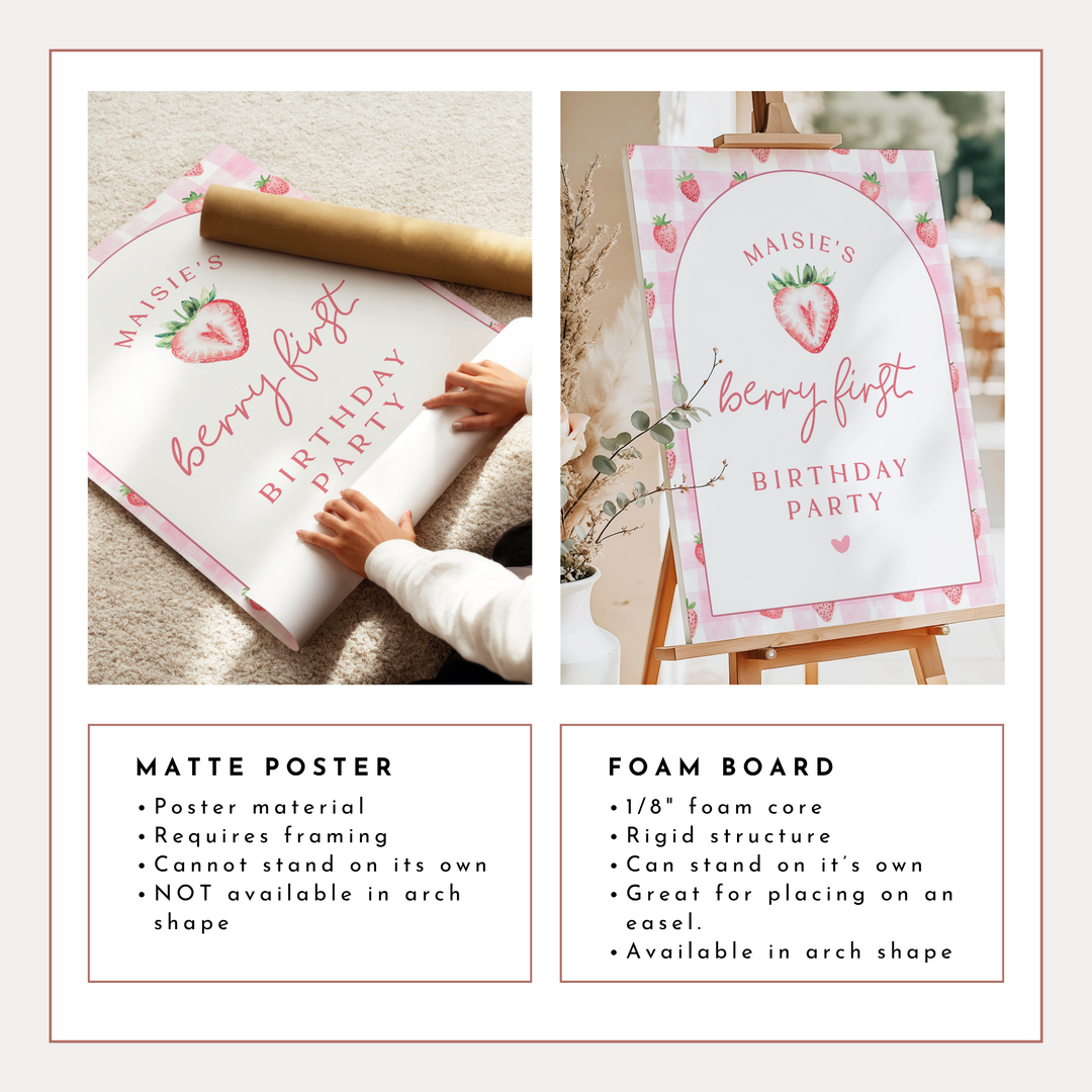 MAISIE Berry First Birthday Strawberry Gingham 1st Birthday Party Welcome Sign
