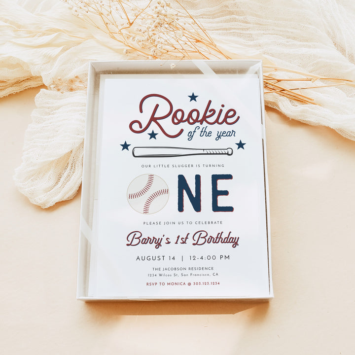 BARRY Little Rookie Baby Boy Baseball First Birthday Party Invitations