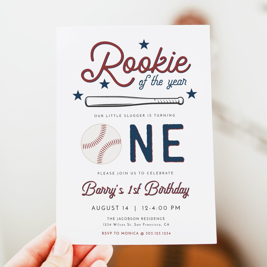 BARRY Little Rookie Baby Boy Baseball First Birthday Party Invitations