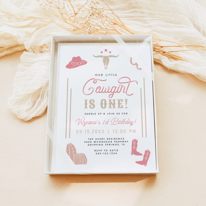 WYNONA Cowgirl's First Birthday Pink Western Birthday Invitation