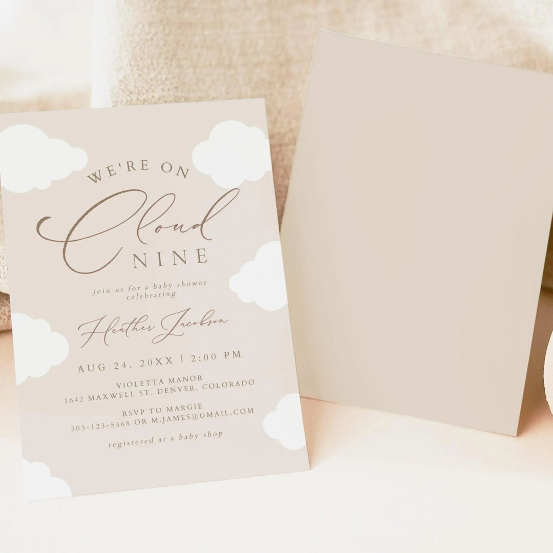 CAPRICE On Cloud Nine Beige Gender Neutral Baby Shower Invitation Suite
