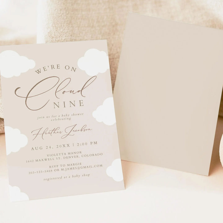 CAPRICE On Cloud Nine Beige Gender Neutral Baby Shower Invitation Suite
