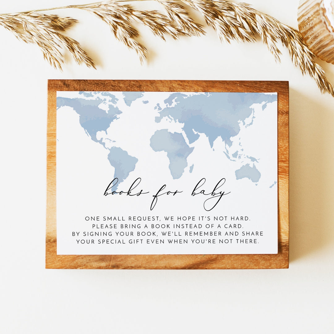 CARMEN Adventure Awaits Blue World Map Baby Shower Books for Baby Card