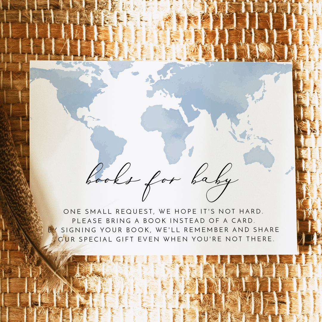 CARMEN Adventure Awaits Blue World Map Baby Shower Books for Baby Card