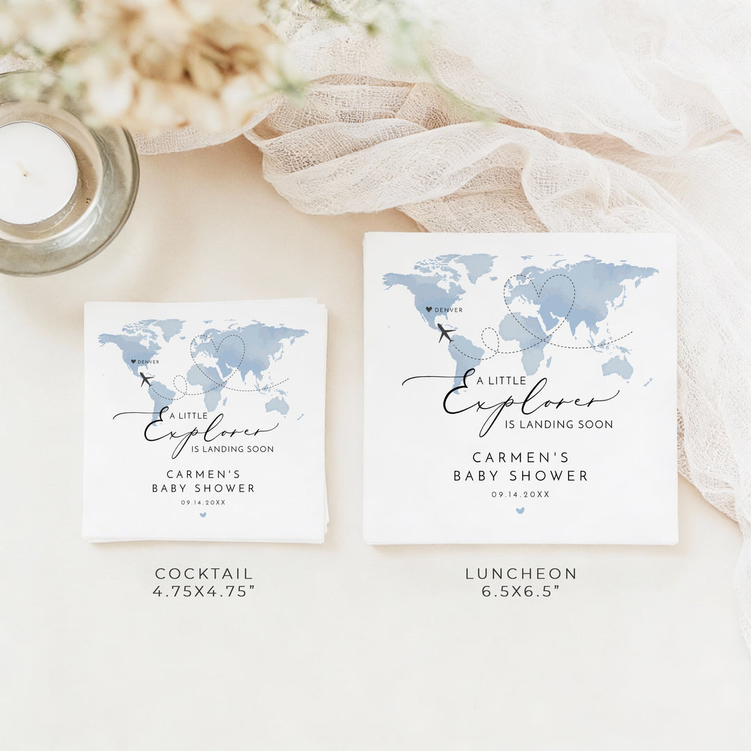 CARMEN Little Explorer Blue Map Baby Shower Napkins