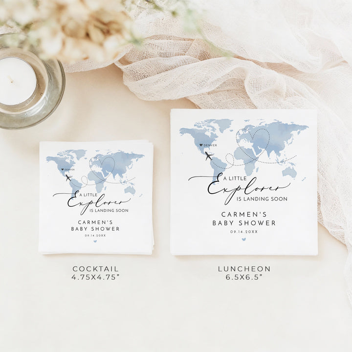 CARMEN Little Explorer Blue Map Baby Shower Napkins