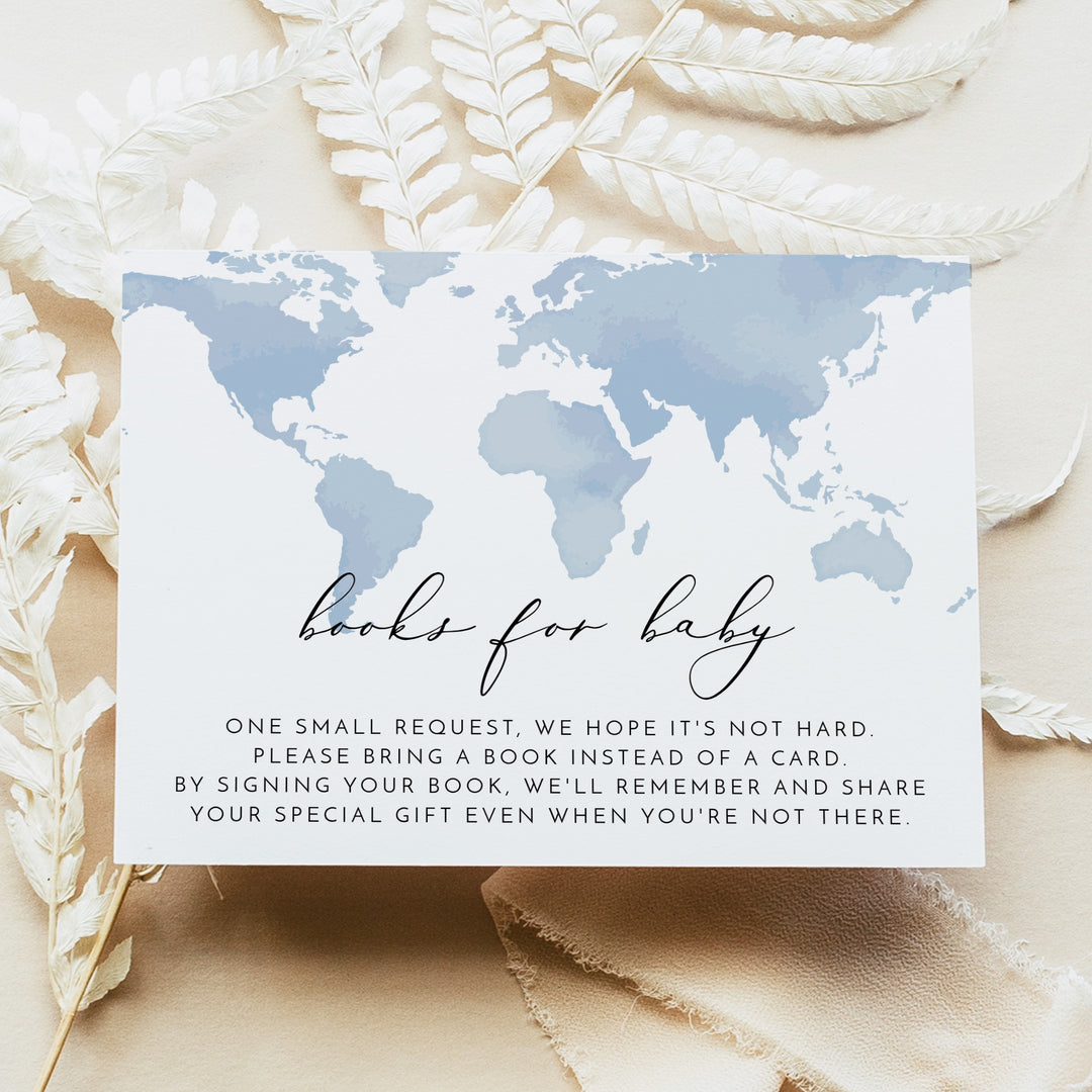 CARMEN Little Explorer Blue World Map Baby Shower Invitation Suite