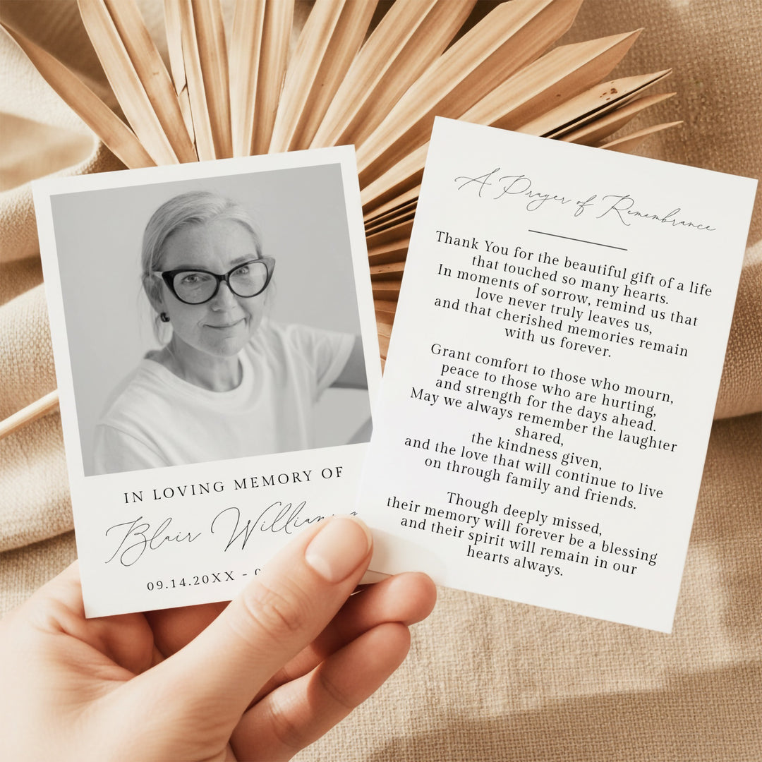 CHLOE In Loving Memory Back & White Memorial Prayer Card with Photo
