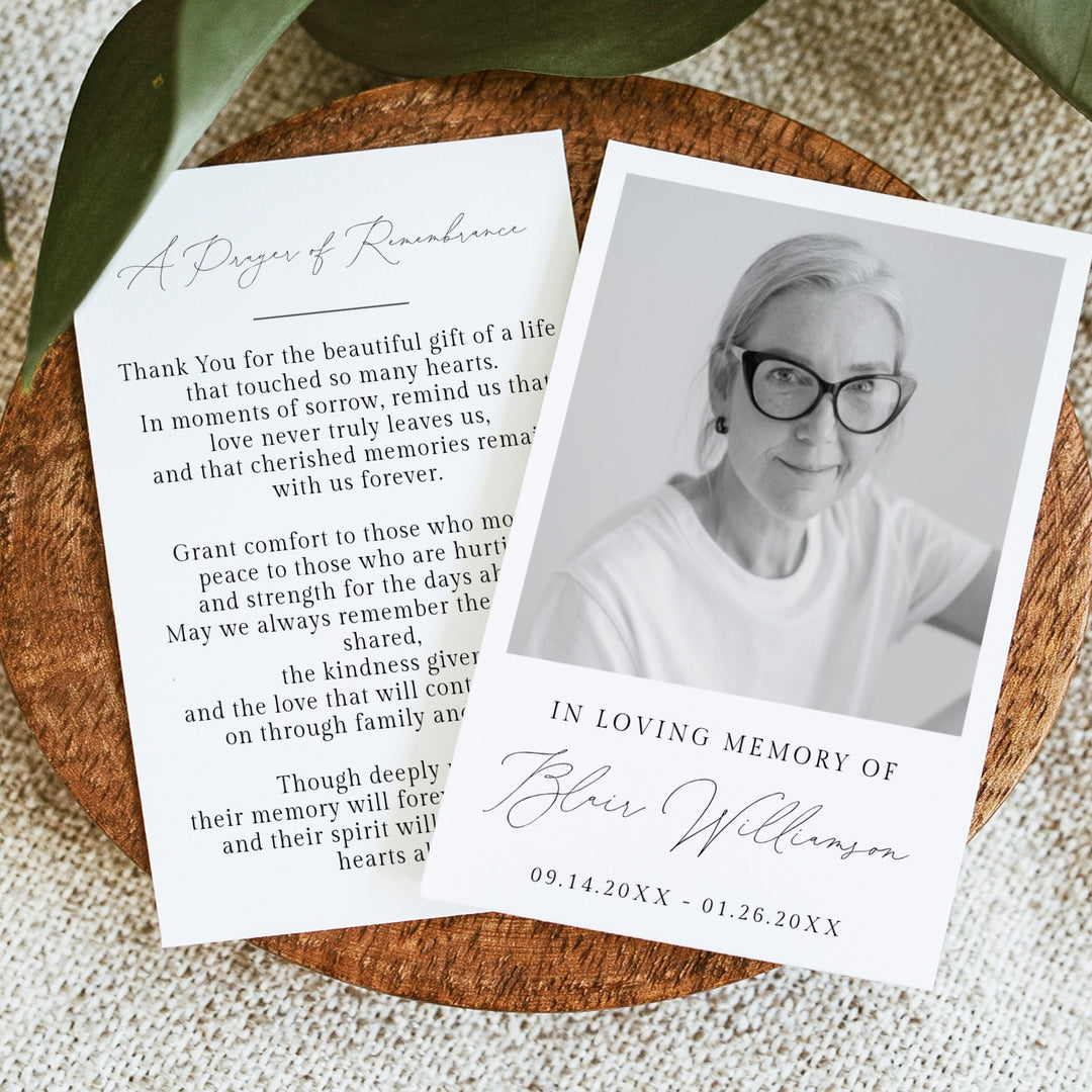 CHLOE In Loving Memory Back & White Memorial Prayer Card with Photo