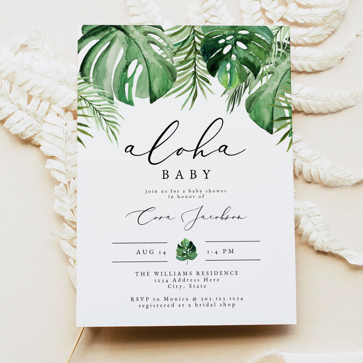 CORA Aloha Baby Tropical Palm Baby Shower Invitation Invitation