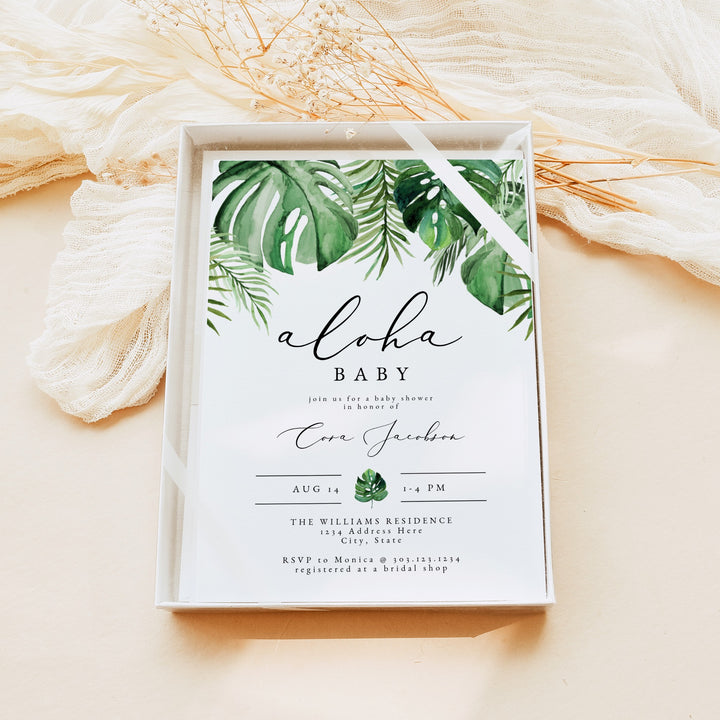 CORA Aloha Baby Tropical Palm Baby Shower Invitation Invitation