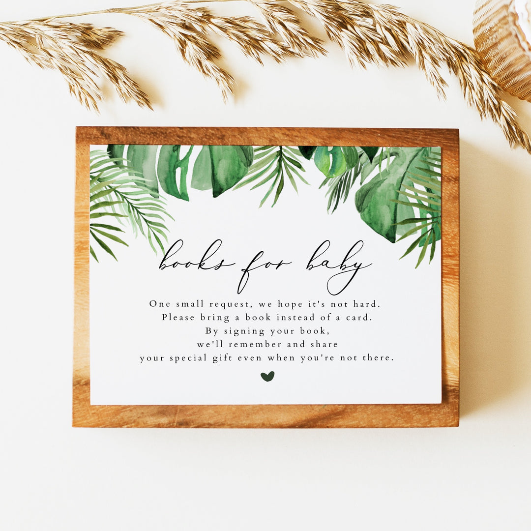 CORA Aloha Baby Tropical Palm Baby Shower Books for Baby Invitation Insert