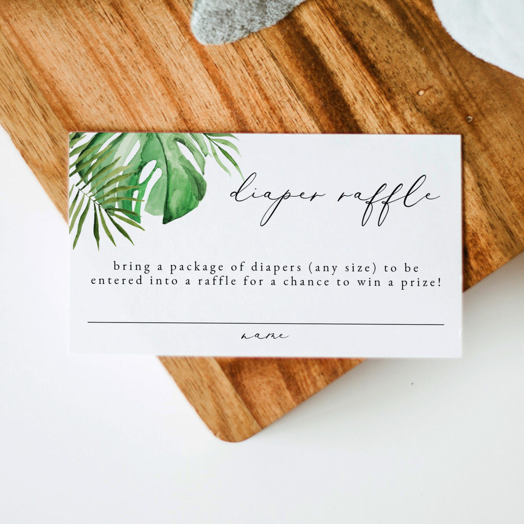 CORA Aloha Baby Tropical Palm Baby Shower Diaper Raffle Tickets