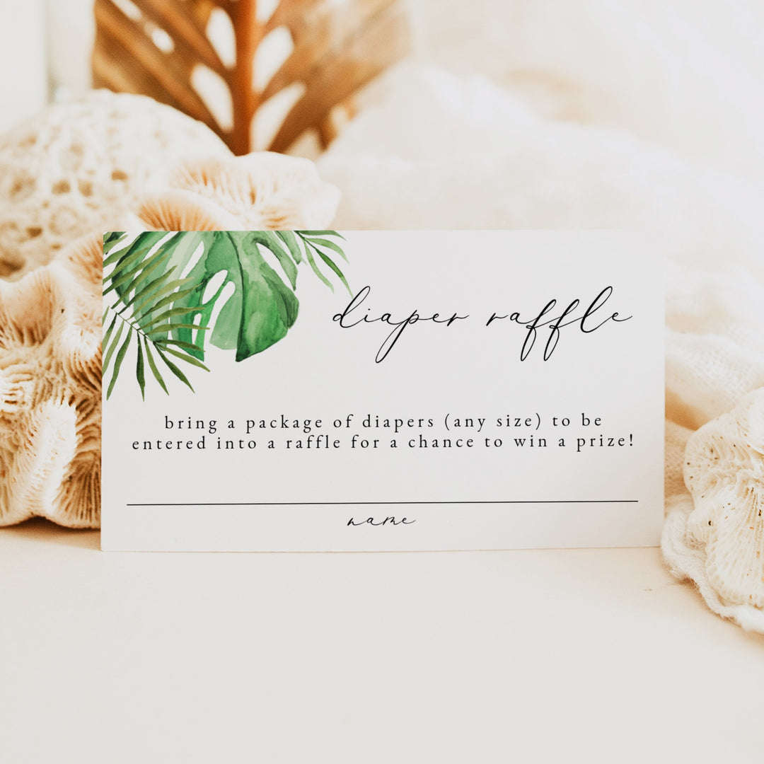CORA Aloha Baby Tropical Palm Baby Shower Diaper Raffle Tickets