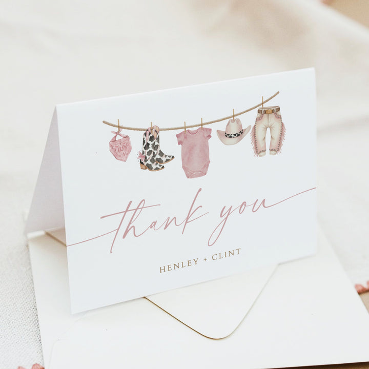 DOLLIE Little Cowgirl On the Way Personalized Western Thank You Cards