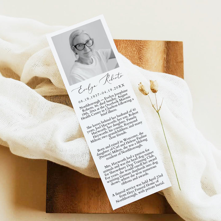 EVELYN Black & White Modern Minimalist Unlaminated Memorial Prayer Bookmark