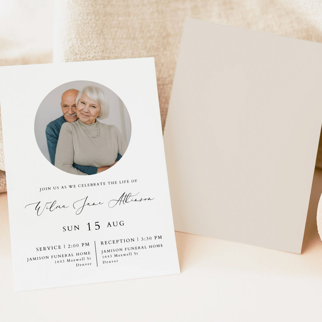 EVELYN Minimalist Memorial Service Announcement with Photo