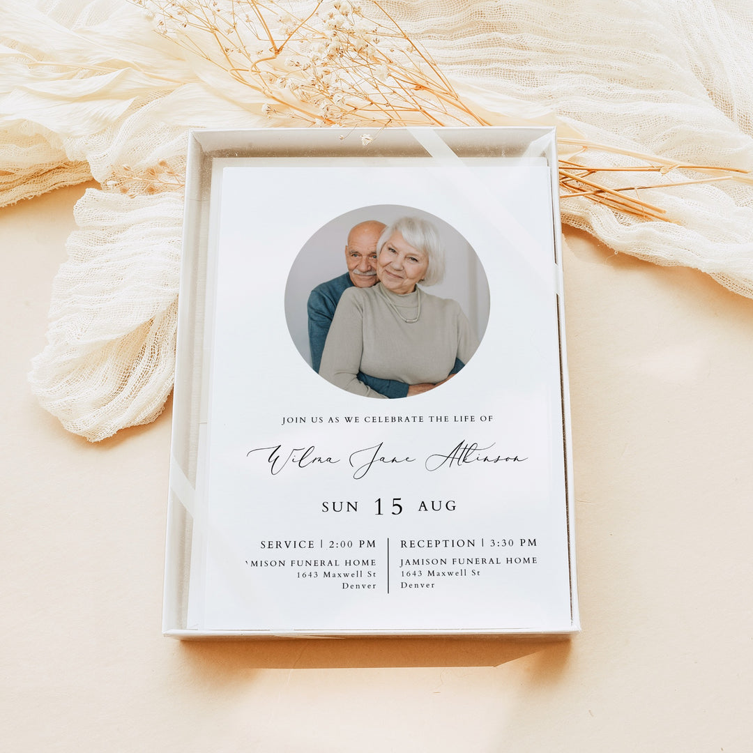 EVELYN Minimalist Memorial Service Announcement with Photo